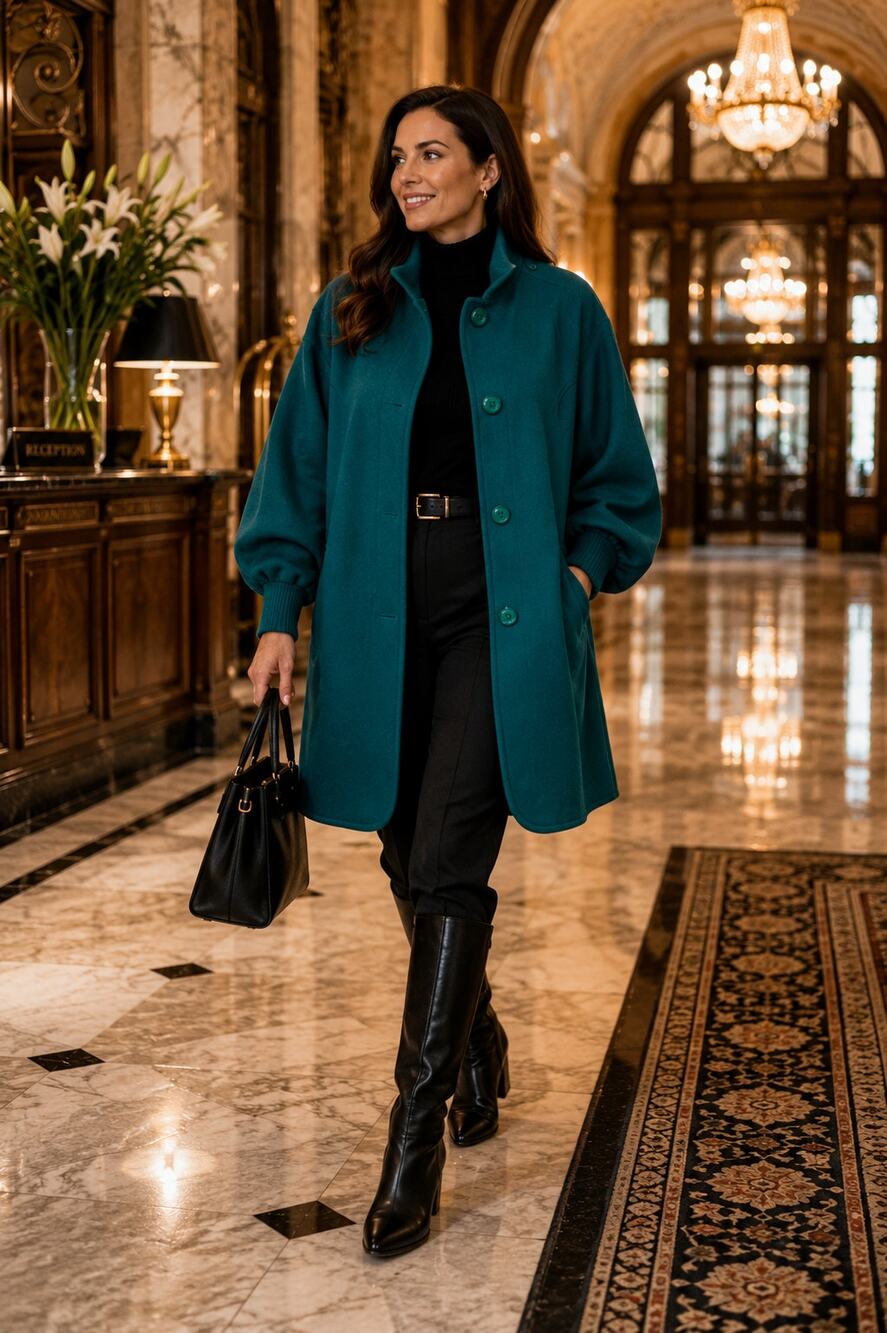 Vintage Herman Kay Teal Dolman Sleeve Wool Blend Coat Large